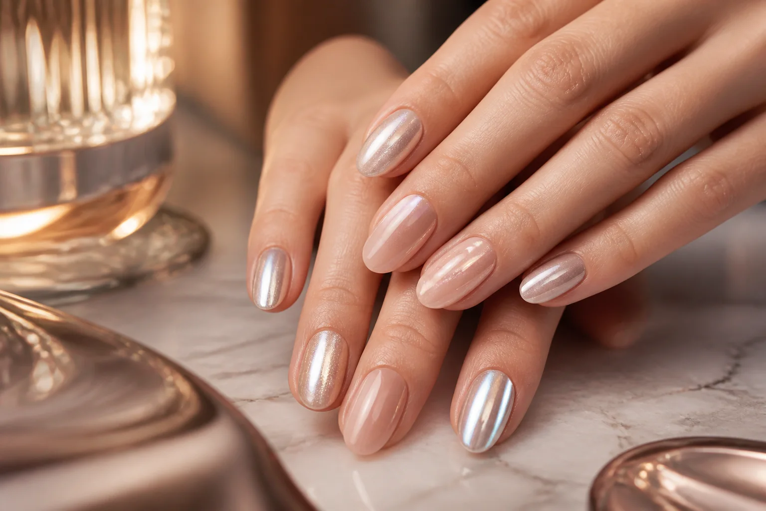 Elegant chrome nail finish