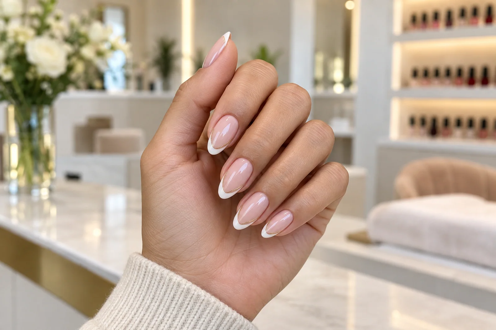 Elegant French manicure with natural proportions at Davi Nails in Marietta