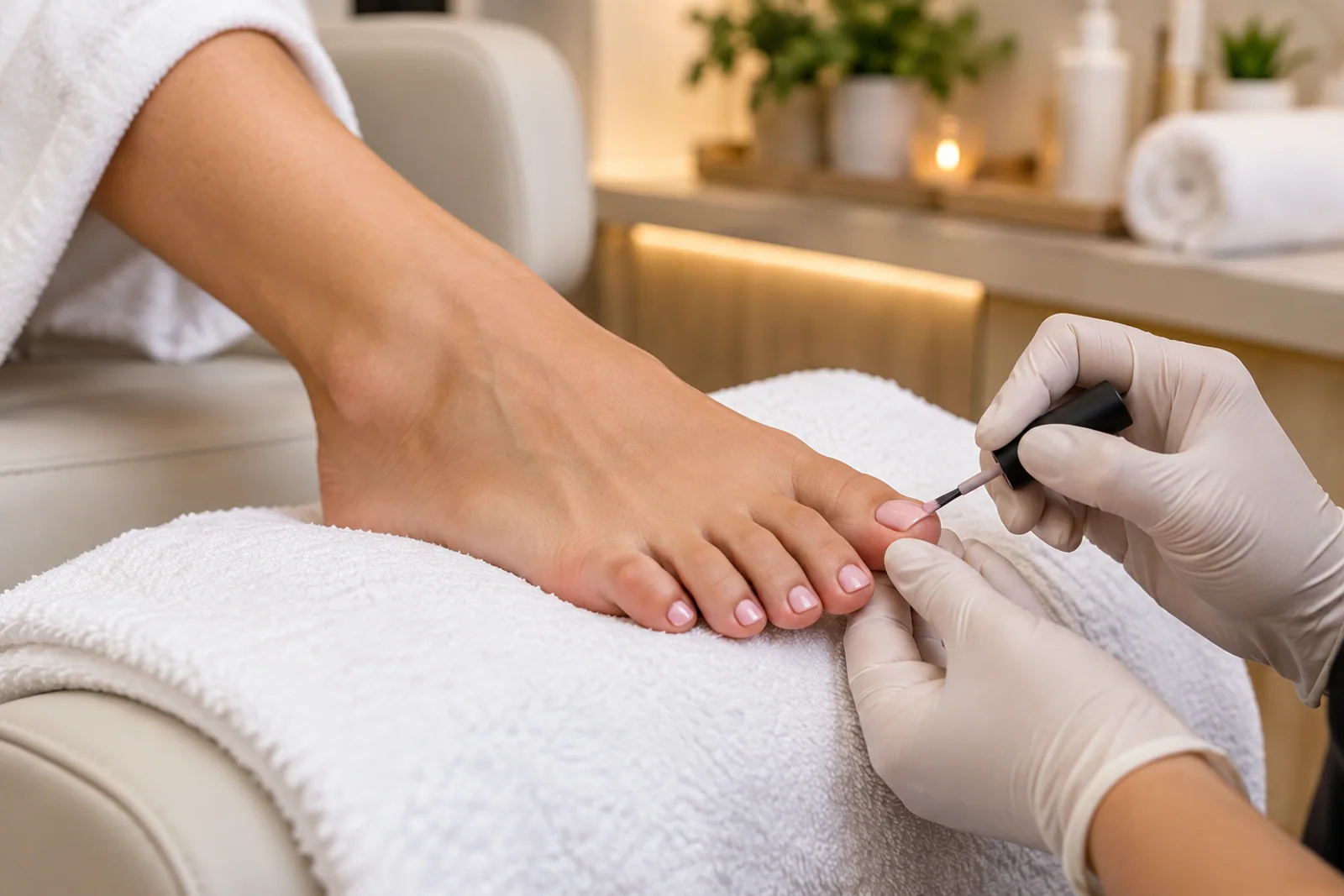 Professional spa pedicure with pale pink polish at Davi Nails in Marietta